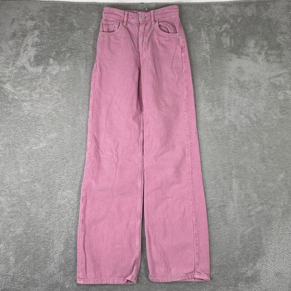 Zara Corduroy Pants Womens 2 (24x32) Pink Wide Leg High Waisted Baggy Retro Y2K